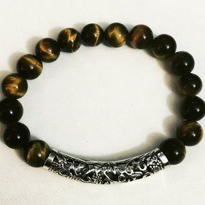 Unisex Stretch Tiger Beads Bracelet Silver Design